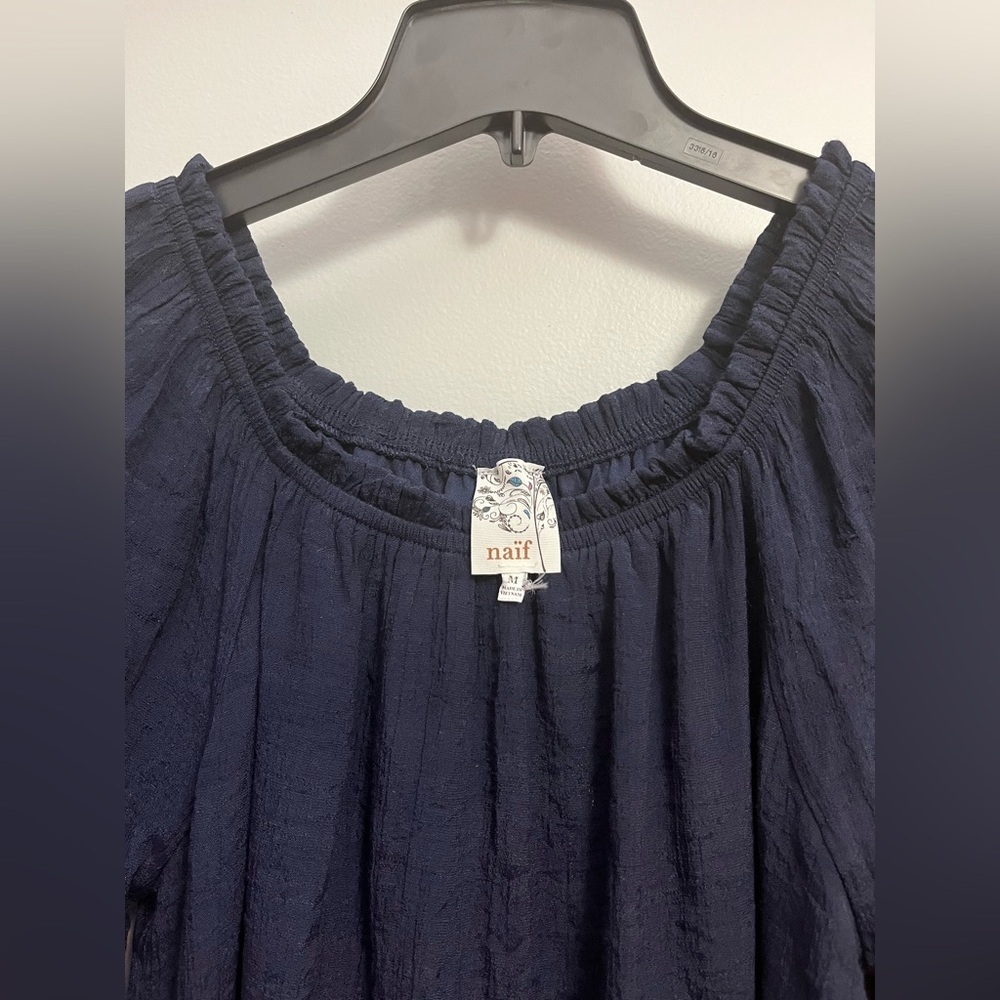 Naïf Anthropologie women's Medium Navy blue bohemian dress 3/4 sleeve - Picture 4 of 5